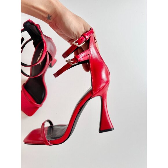 NWOT CALL IT SPRING Biancah Red Vegan Patent Double Ankle Strap Sandals, Size 8 - Picture 5 of 11